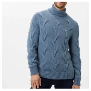 Brax Brian Cable knit Turtleneck Sweater NEW Wool Blend Size Large 50‎ Blue NWT